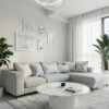 Wohnzimmer Ambiente mit weißem Couchtischgestell rund