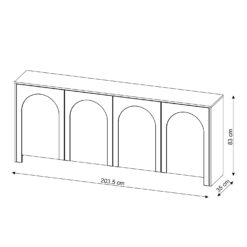 Technische Zeichnung Sideboard Arco 4D mit Maßen 203,5 cm x 83 cm x 35 cm.