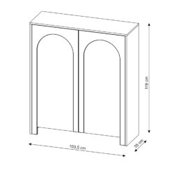 Technische Zeichnung des Highboards Arco 2D mit genauen Maßen: 100 cm Breite, 117 cm Höhe und 35 cm Tiefe.