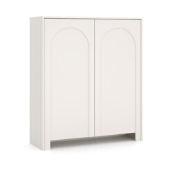 Modernes Highboard Arco 2D in Kaschmir-Beige mit eleganten Bogenfräsungen auf den Türen.