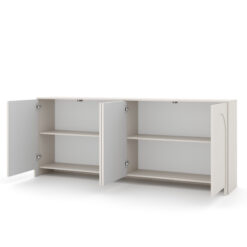 Modernes Wohnzimmer-Ambiente mit dem großen Sideboard Arco 4D in Kaschmir-Matt.