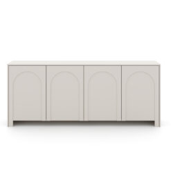 Geöffnete Türen des Sideboards Arco 4D zeigen geräumige Fächer für viel Stauraum.