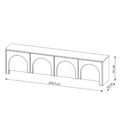 Technische Zeichnung Sideboard Arco 4D Kaschmir Maße 203,5x83x35 cm.