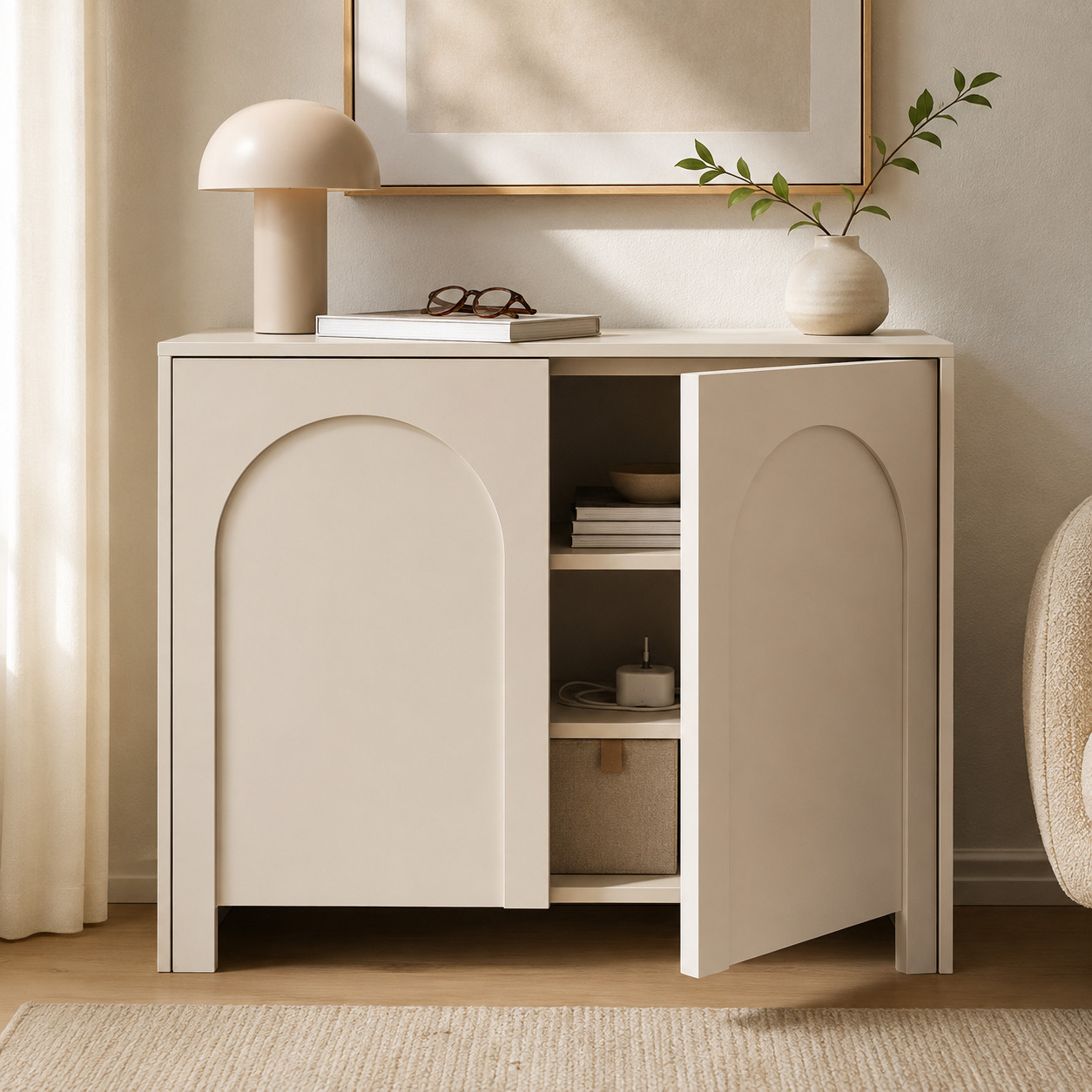 Sideboard Vento Kaschmir-Beige mit 2 Türen und Bogenfront