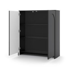Hohe Kommode Arco 2D in Schwarz Matt mit Bogenfräsung Frontansicht.