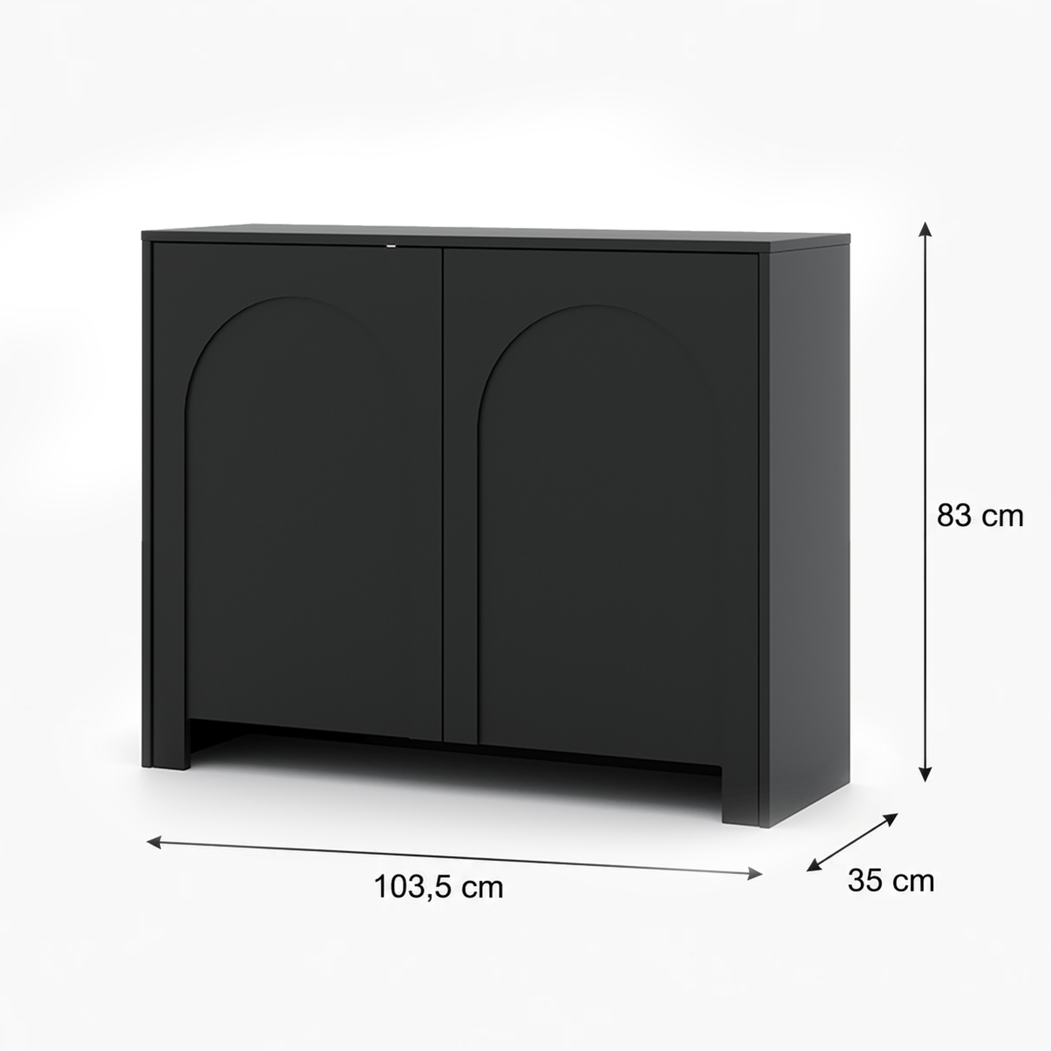 Maßskizze des Sideboards Vento Schwarz mit den Abmessungen 103,5 x 83 x 35 cm.