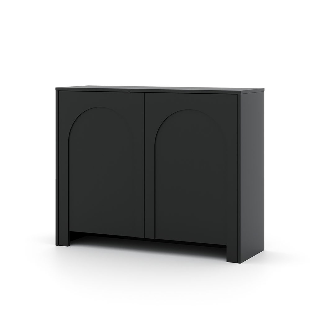 Elegantes Sideboard Vento in Schwarz Matt mit dekorativer Bogenfront, Frontansicht.