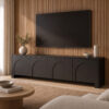 Detailaufnahme des Push-to-Open-Systems im schwarzen TV-Board Vento.
