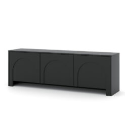 Seitenansicht des modernen 153 cm breiten TV Lowboards Vento in mattem Schwarz.