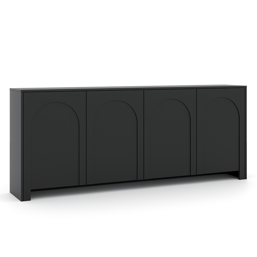 Matte, pflegeleichte MDF-Oberfläche des schwarzen Sideboards im Detail.