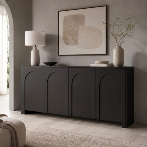 Sideboard Vento Schwarz 4 Türen| Modernes Bogen-Design