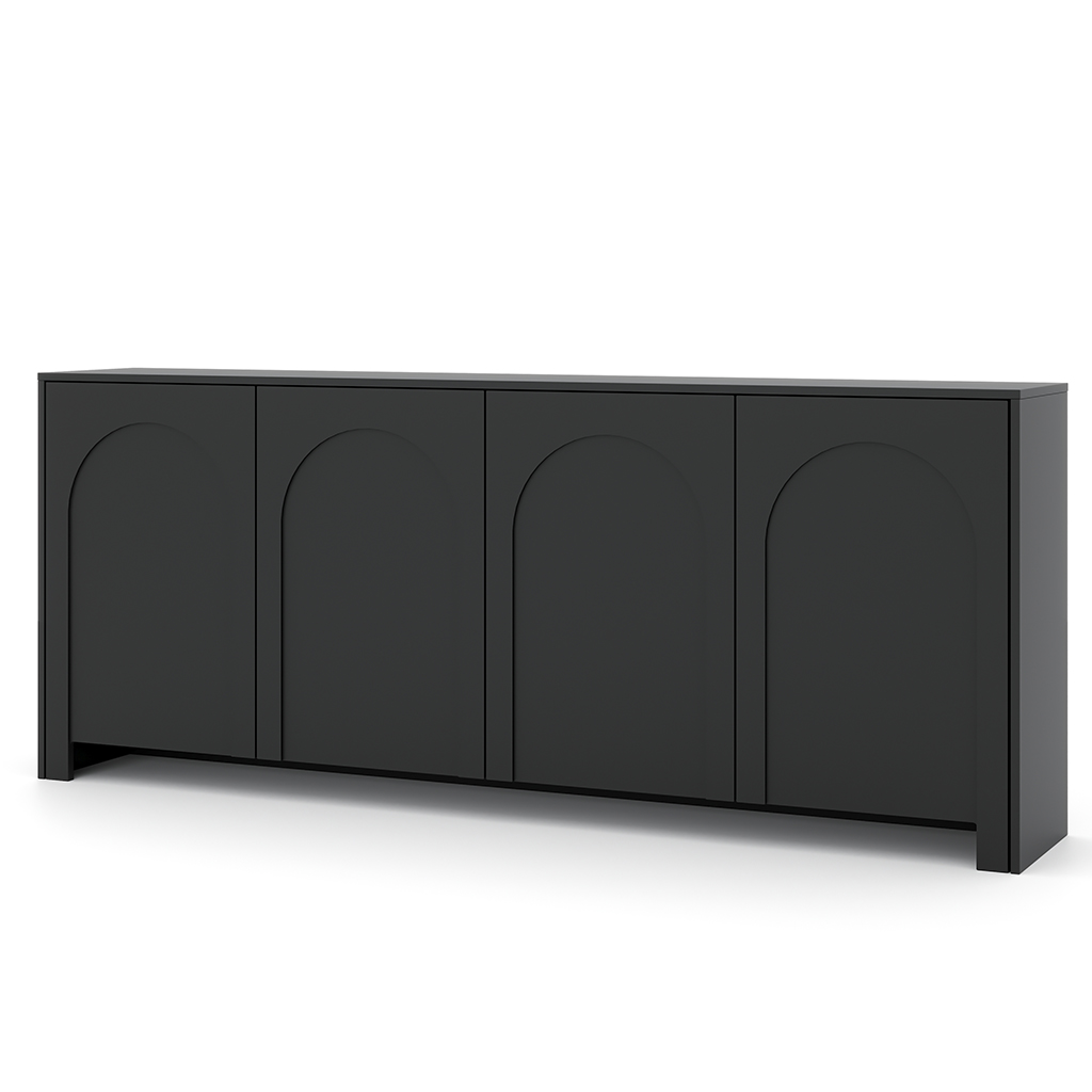 Sideboard Vento in Schwarz matt mit vier Türen und eleganter Bogenfront.