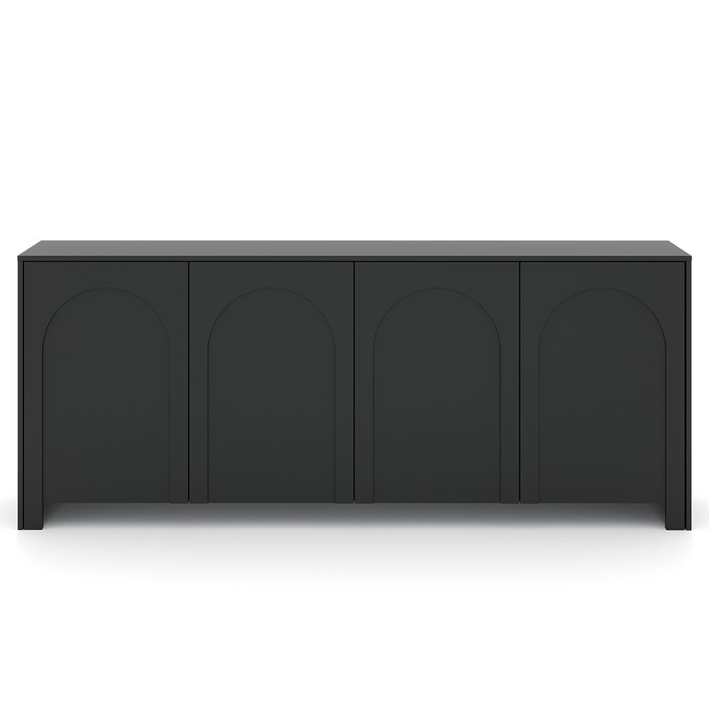 Sideboard Vento in Schwarz matt mit vier Türen und eleganter Bogenfront.