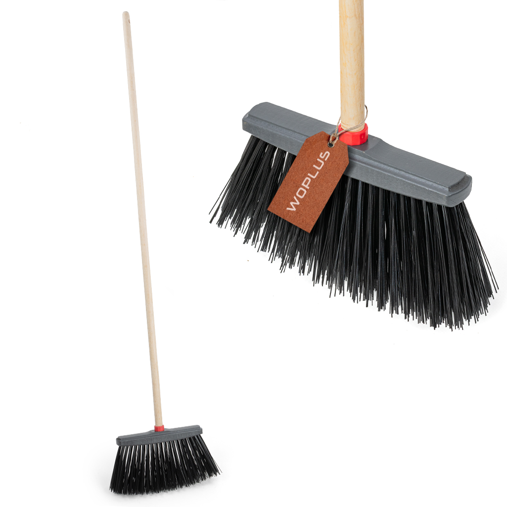 Universal Kehrbesen Besenkopf 25 cm in Grau mit schwarzem PET-Filament und rotem Gewinde
