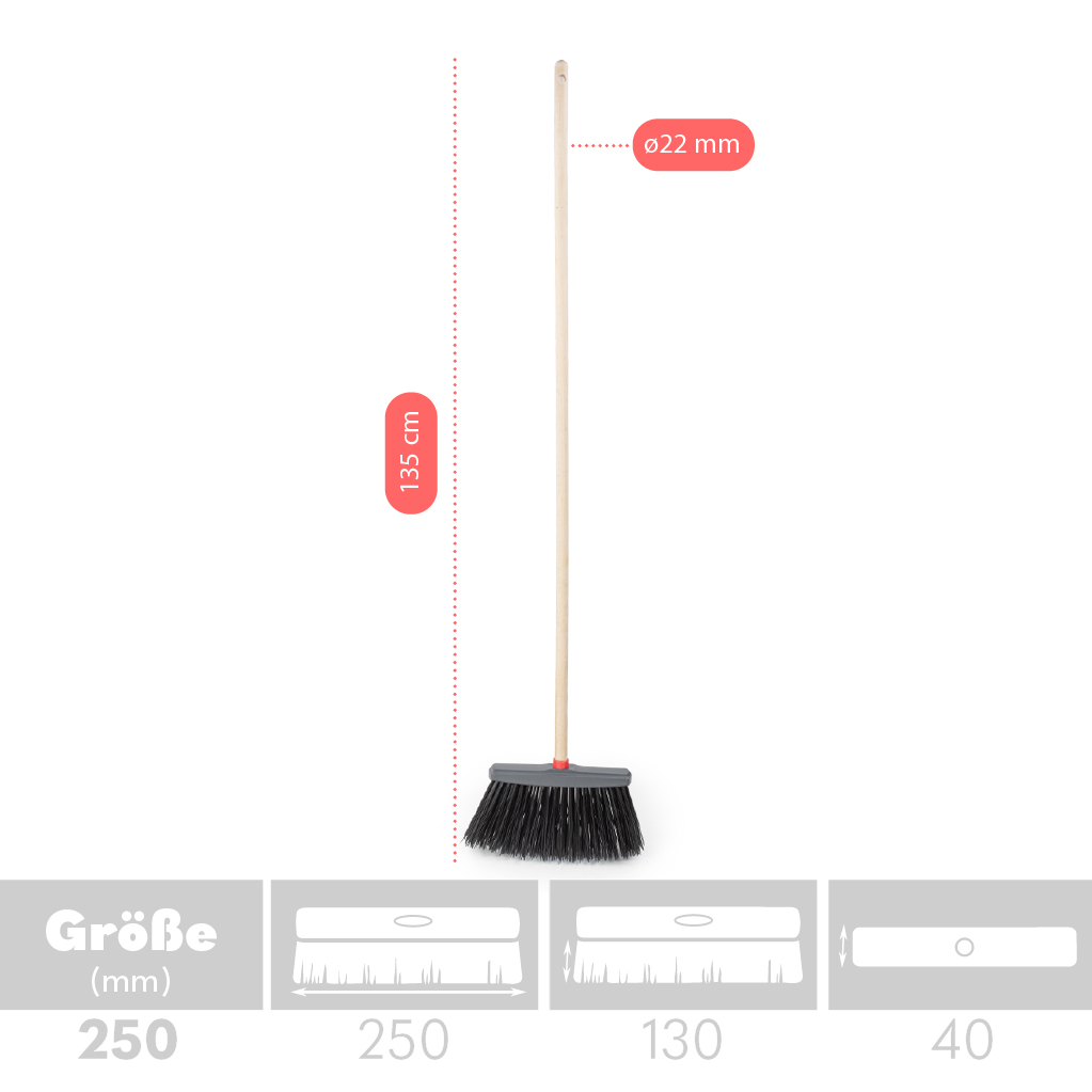Infografik der Abmessungen: Kehrbesen Komplettset mit 120 cm Holzstiel